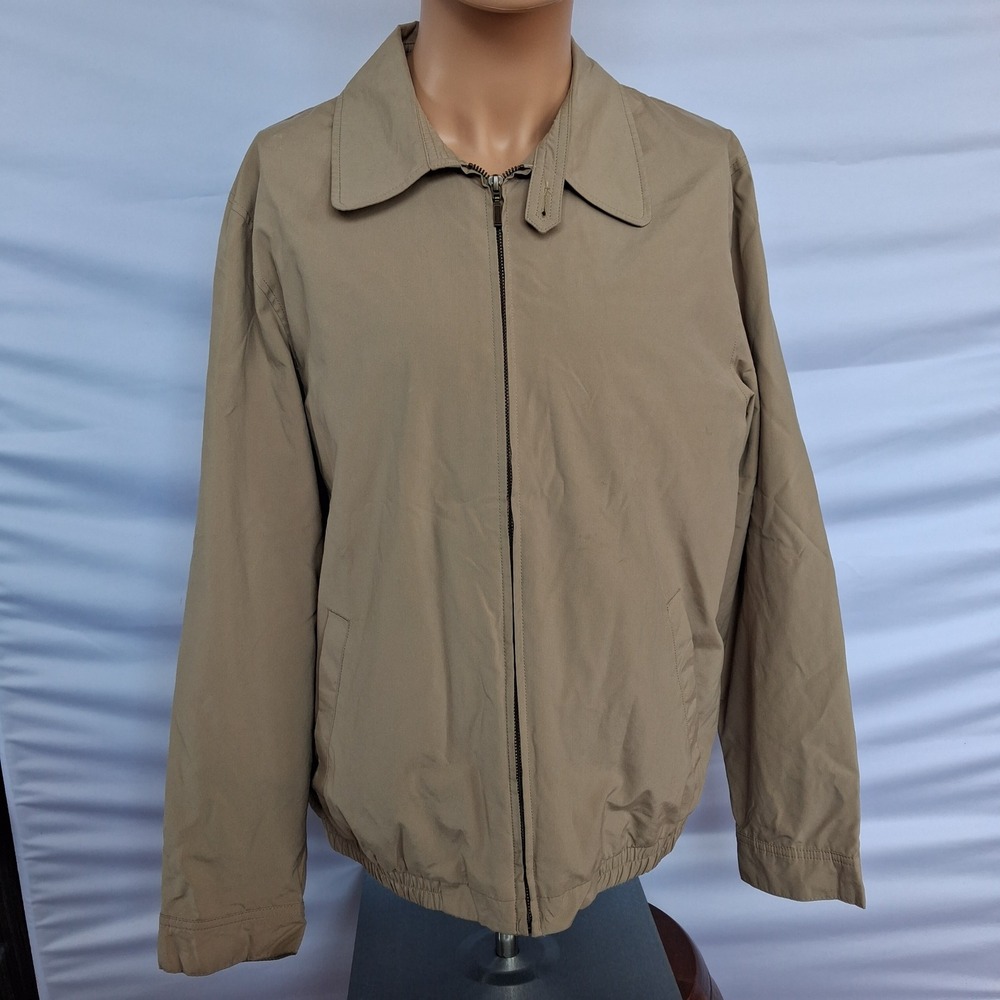 LL Bean Mens Harrington Jacket Tan Khaki Plaid Lined Full Zip M 262251